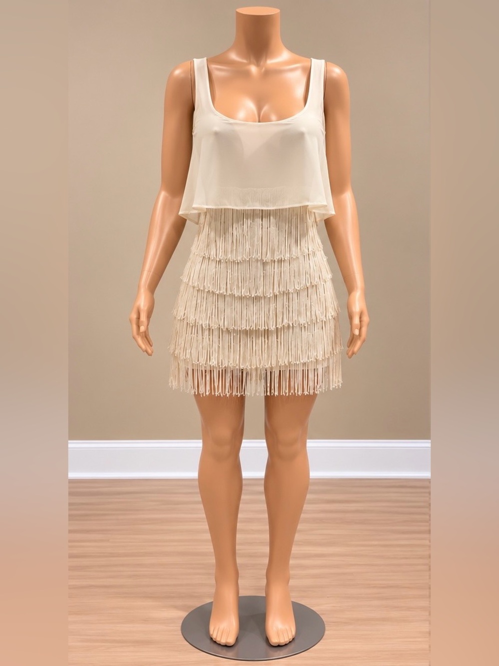 American Eagle Ivory Bandage Fringe Flapper Bodycon Mini Dress Chiffon NWOT XS